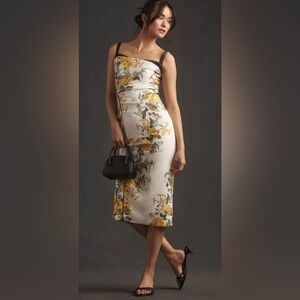 Anthropologie Floral Midi Dress - White and Yellow